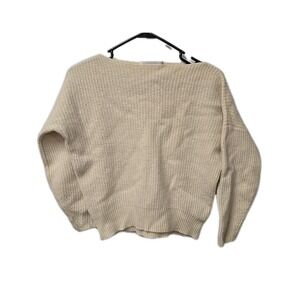 NAKEDCASHMERE 100% Cashmere Ribbed Boatneck Sweater Cream Small Quiet Luxury
